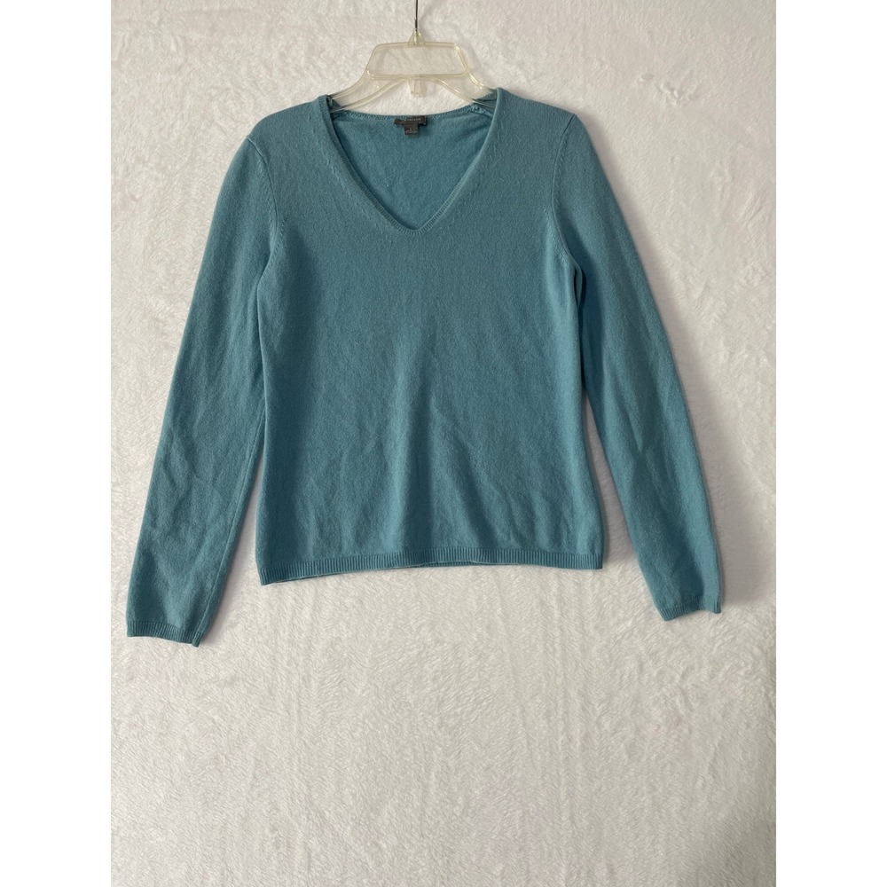 Ann Taylor Sz Small  Womens Teal Blue 100% Cashmere V-Neck Sweater Quit Luxury